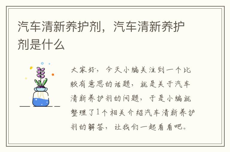 汽车清新养护剂，汽车清新养护剂是什么