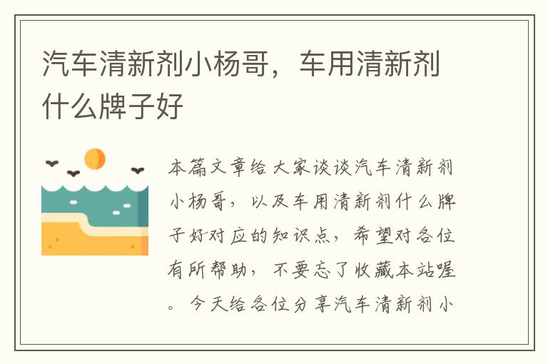 汽车清新剂小杨哥，车用清新剂什么牌子好