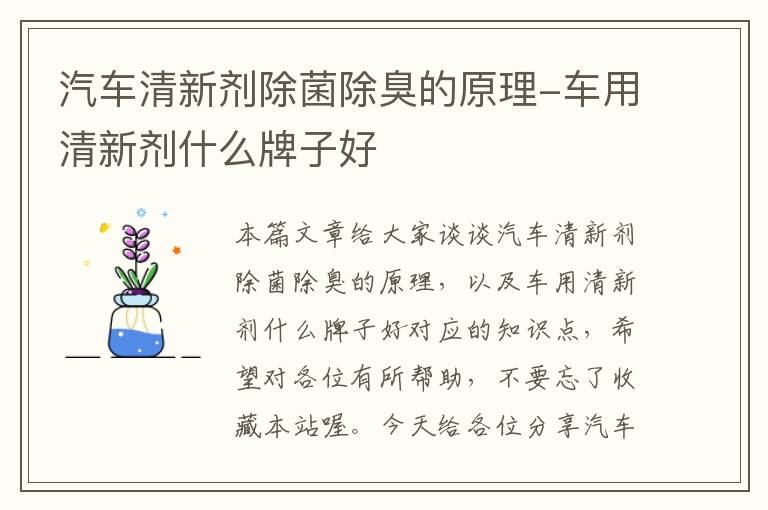 汽车清新剂除菌除臭的原理-车用清新剂什么牌子好