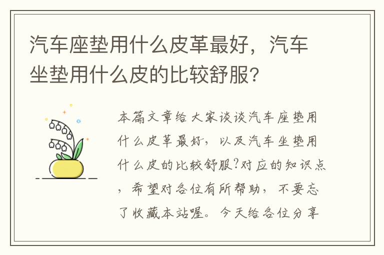 汽车座垫用什么皮革最好，汽车坐垫用什么皮的比较舒服?