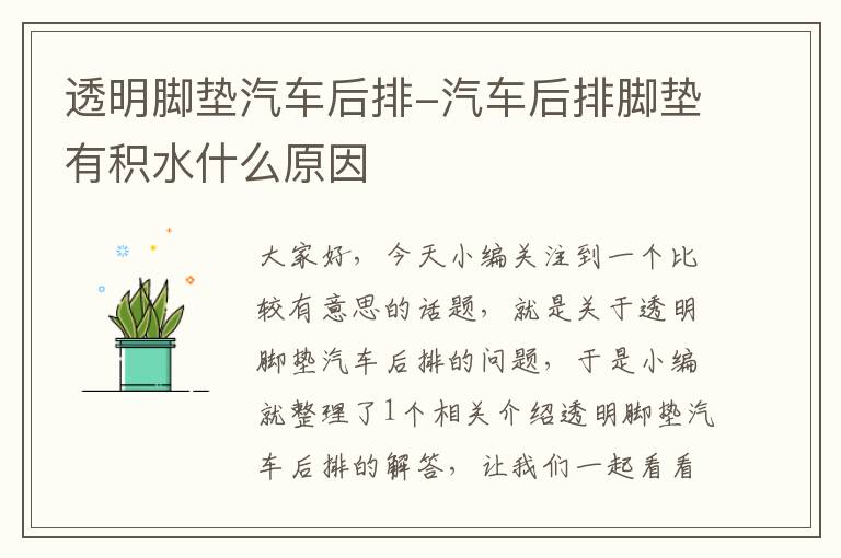 透明脚垫汽车后排-汽车后排脚垫有积水什么原因