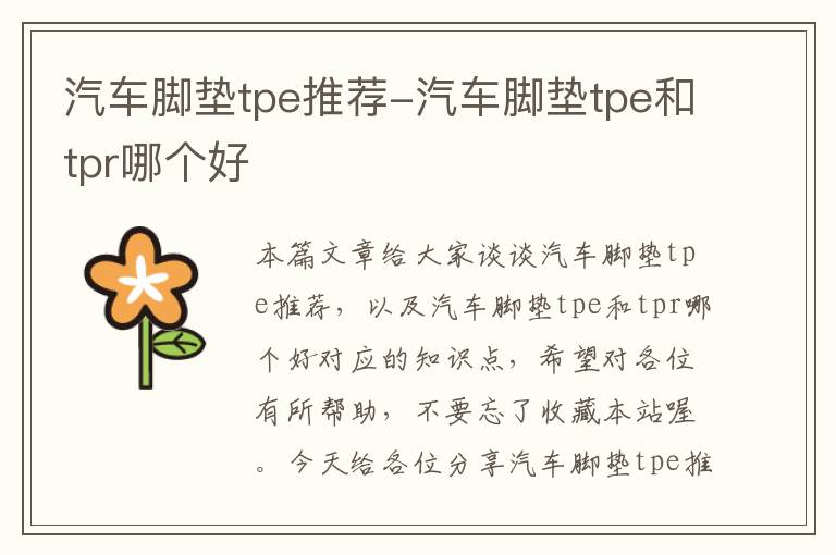 汽车脚垫tpe推荐-汽车脚垫tpe和tpr哪个好