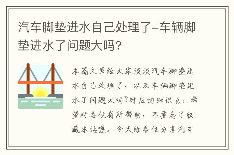 汽车脚垫进水自己处理了-车辆脚垫进水了问题大吗?