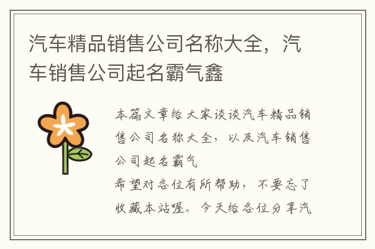 汽车精品销售公司名称大全，汽车销售公司起名霸气鑫