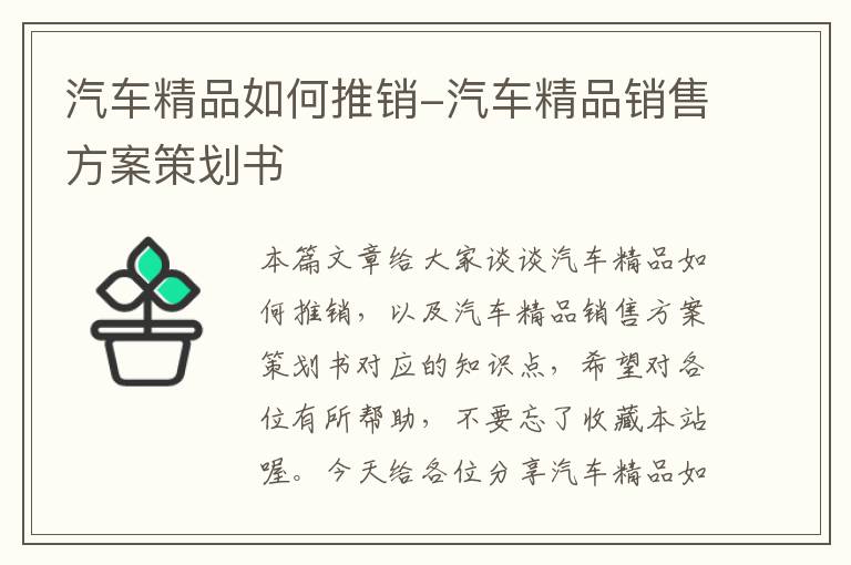 汽车精品如何推销-汽车精品销售方案策划书