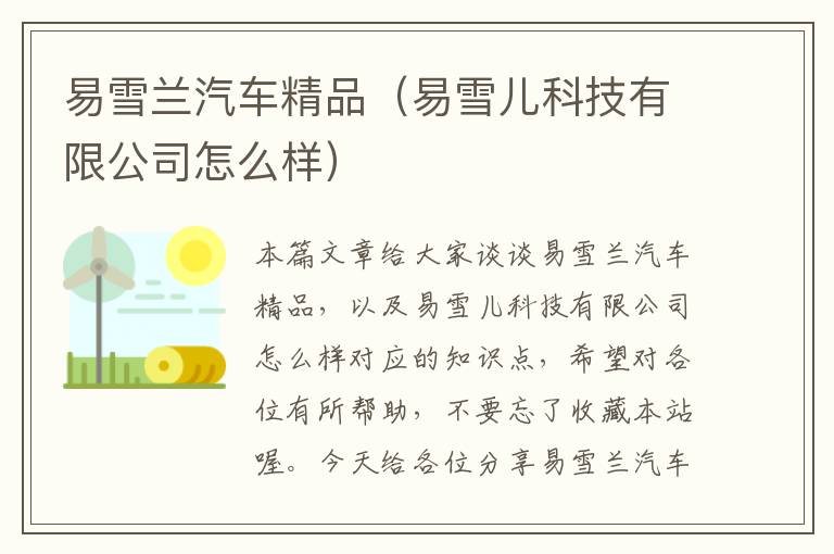 易雪兰汽车精品（易雪儿科技有限公司怎么样）