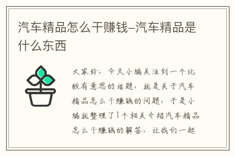 汽车精品怎么干赚钱-汽车精品是什么东西