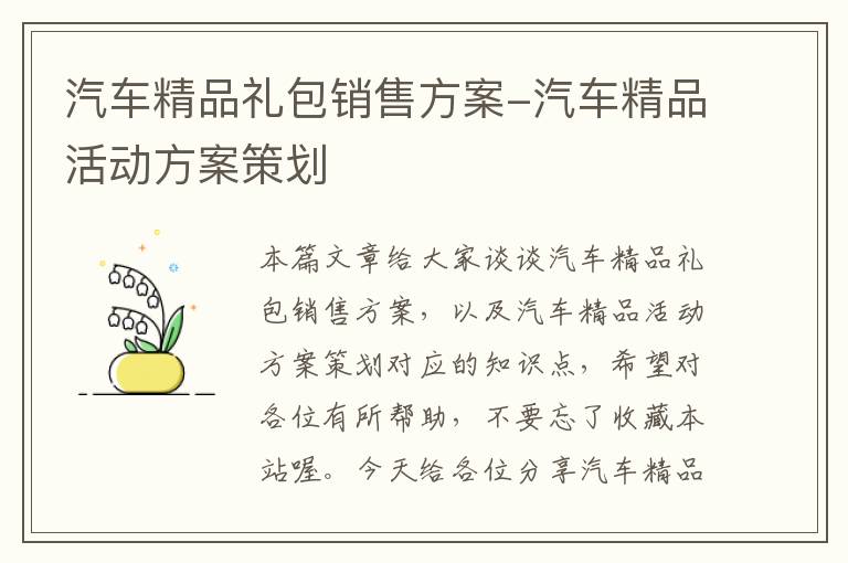 汽车精品礼包销售方案-汽车精品活动方案策划