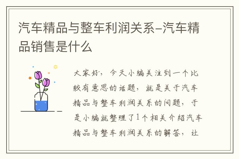 汽车精品与整车利润关系-汽车精品销售是什么