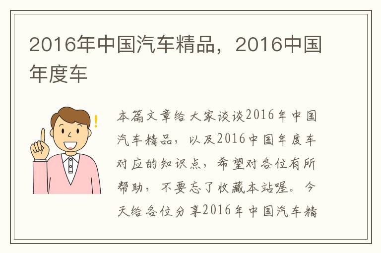 2016年中国汽车精品，2016中国年度车