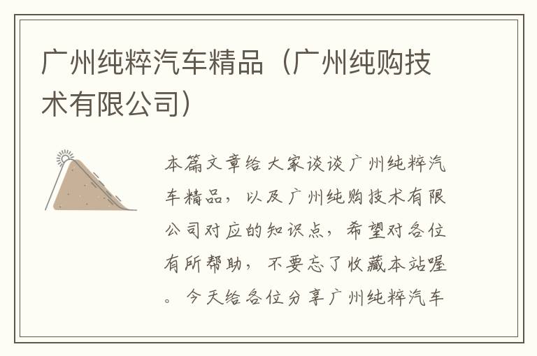 广州纯粹汽车精品（广州纯购技术有限公司）