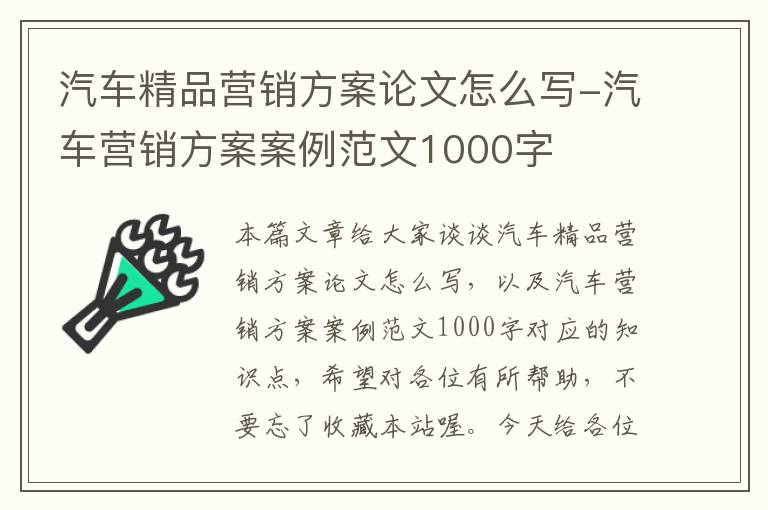 汽车精品营销方案论文怎么写-汽车营销方案案例范文1000字