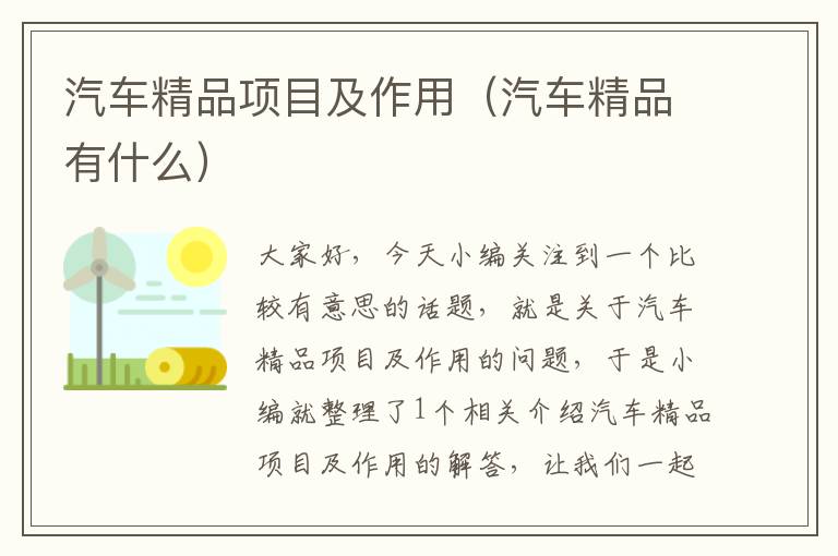 汽车精品项目及作用（汽车精品有什么）