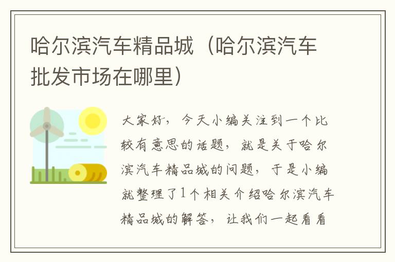 哈尔滨汽车精品城（哈尔滨汽车批发市场在哪里）